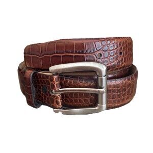 Men's Brown Croco Embossed Leather Belt Size 44 - Genuine Italian Calfskin
